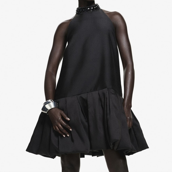 H&M BUBBLE-HEM Dress Bead-embellished Neck H&M Edition Black BNWT - Picture 1 of 7